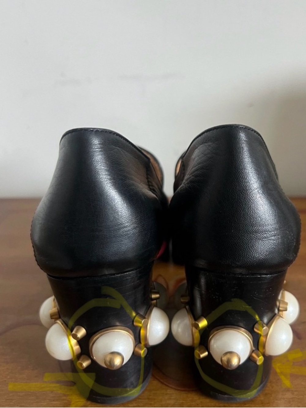 Gucci Black Leather Loafers with Red & Navy Stripe and Gold Hardware - Picture 9 of 9